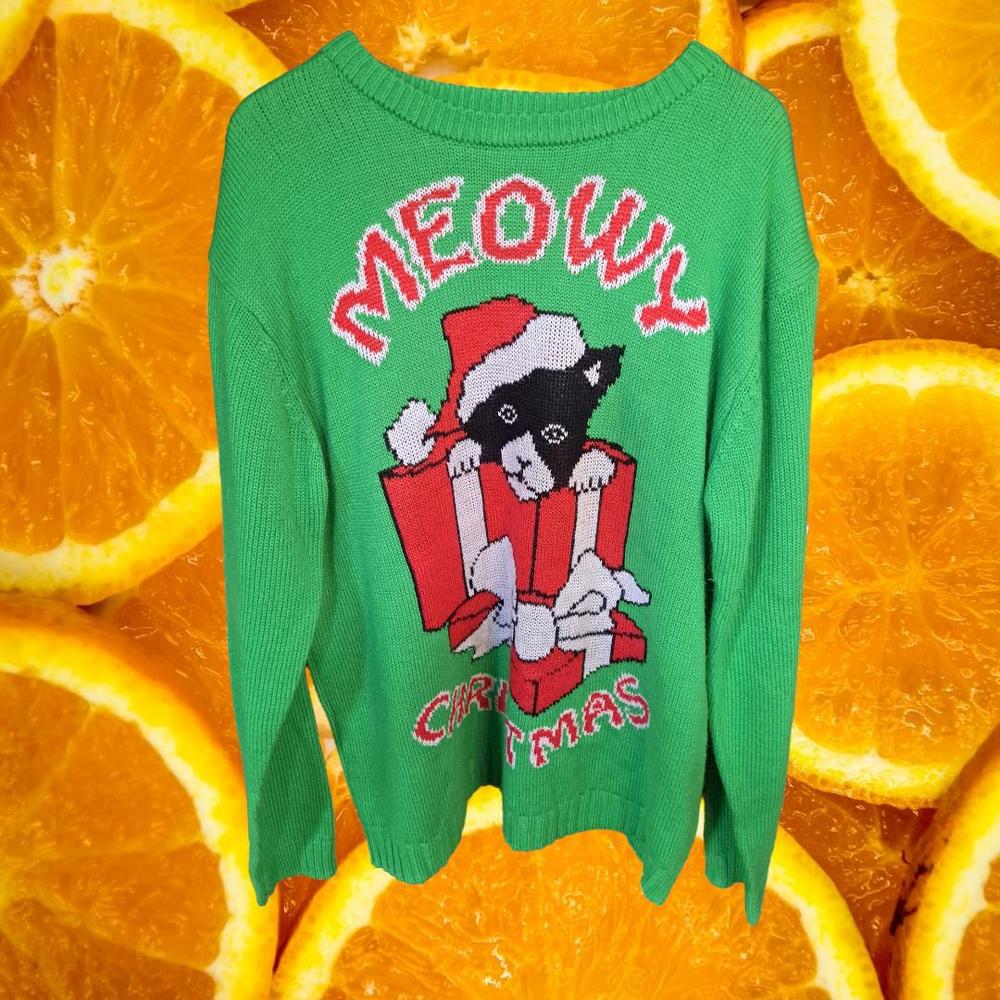 Blitzen & Company Meowy Christmas Ugly Sweater with Cat and Gift‎ Size XXL